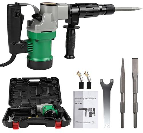 Martello Demolitori Sds-Plus 1400W 30J, 3 In 1 Set Martello Demolitori Elettrico Pesante, con Scalpello A Punta E Piatto, per Rottura E Demolizione di Piastrelle da Pavimento E Muro In Cemento