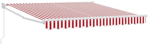Kaorsrow Toldo con brazo articulado rojo y blanco 300 x 250 cm – Toldo extensible con manivela para terraza y balcón – Robusto dispensador de sombra de poliéster y aluminio para el jardín