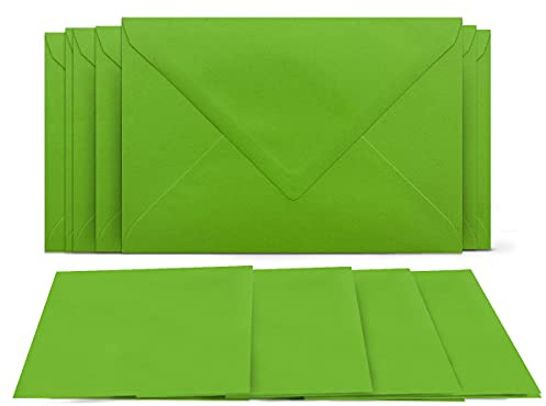 25 vikta kort med kuvert i set ljusgrönt – DIN A6 tomma dubbelkort 14,8 x 21 cm (160 g/m²) – DIN C6-kuvert 11,4 x 16,2 cm (80 g/m²) våtlimning – gratulationskort inbjudningskort bröllop