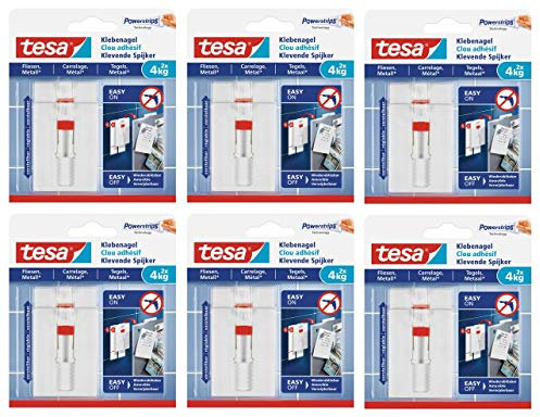 tesa Klebenagel für Fliesen und Metall, verstellbar (3 kg) 12 Nägel (4x2)