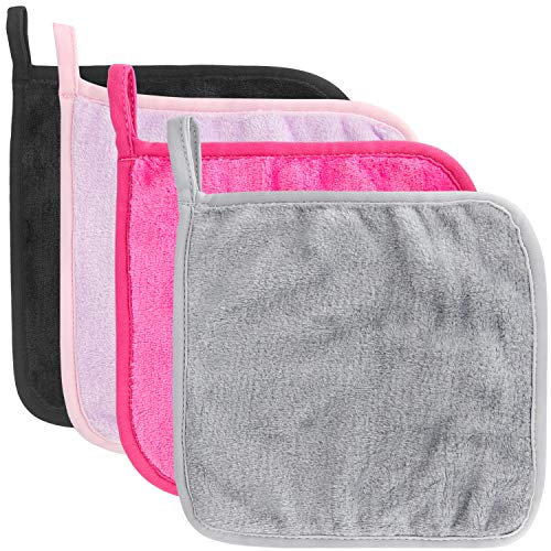 Pinowu Reusable Microfiber Makeup Remover Cloths 20x20cm (4pcs) for Face, Super Soft Chemical Free Facial Cleaning Towel for All Skin Types