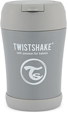 Twistshake Thermal Food Container for Babies and Children - 350ml | Stainless Steel Food Thermos | Keeps Food/Liquid Hot or Cold for 12 Hours | Leak Resistant | Easy Clean | Pastel Grey
