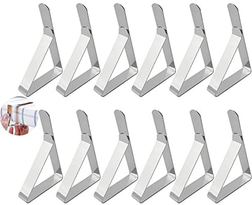 Moseem Table Cloth Clip, Tablecloth Clips 12 Pack Table Cloth Clips Stainless Steel Table Cloth Cover Clamps for Outside, Home, Dining, Picnic, Party and Wedding