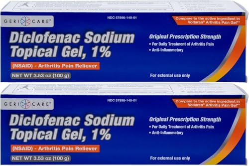 GeriCare Topical Arthritis Pain Relief Gel Diclofenac Sodium 1% (NSAID) Hand Wrist Elbow Foot Ankle Knee Extra-Strength Pain Reliever- Anti-inflammatory Arthritis Pain Treatment, 3.53oz (2 Pack)