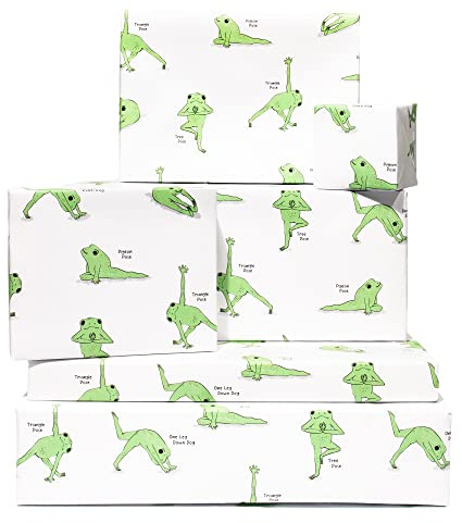 Papel de regalo de yoga - 6 hojas de papel de regalo con etiquetas - Ranas de yoga - Papel de regalo de cumpleaños para ella - Posturas de yoga - Para hombres y mujeres - Reciclable - Por Central 2