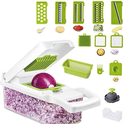 AUELEK Vegetable Chopper, 12 in 1 Onion Mincer Chopper Dicer Mandoline Slicer, Fruit Food Chopper Vegetable Spiralizer Onion Cutter