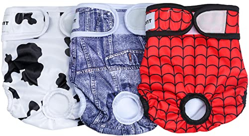Avont 3 Pack Reusable Dog Diapers, Highly Absorbent Washable and Eco-Friendly Sanitary Wraps Panties for Female Pets -Red/Blue/White(S)