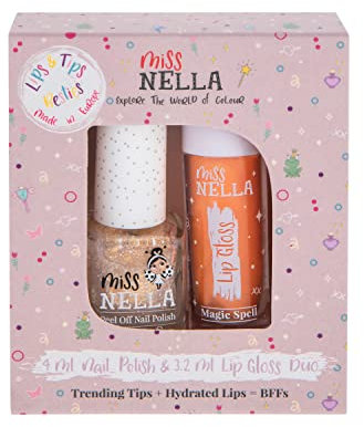 Miss Nella Magic Spell Lips & Tips Duo – duftender Lipgloss + glitzernder Nagellack für Kinder mit abziehbarer, wasserbasierter und geruchsfreier Formel