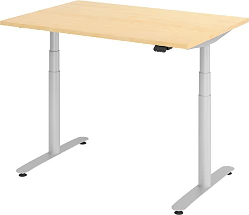 bümö elektrisch höhenverstellbarer Schreibtisch 120x80 cm mit Memory, Bluetooth & App-Steuerung - Schreibtisch höhenverstellbar elektrisch, elektrischer Schreibtisch Ahorn, Gestell Silber