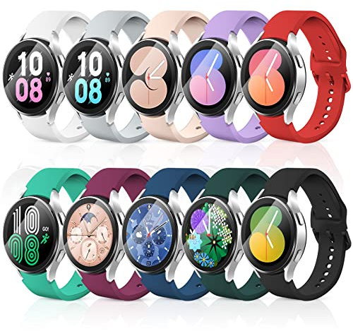 Aceyoon 10 Pack Bracelets Compatibles avec Samsung Galaxy Watch 7/6/5 40mm 44mm/5 Pro 45mm/6 Classic 43mm 47mm - Bracelet Silicone Souple 20mm Sport pour Femme Homme (L)
