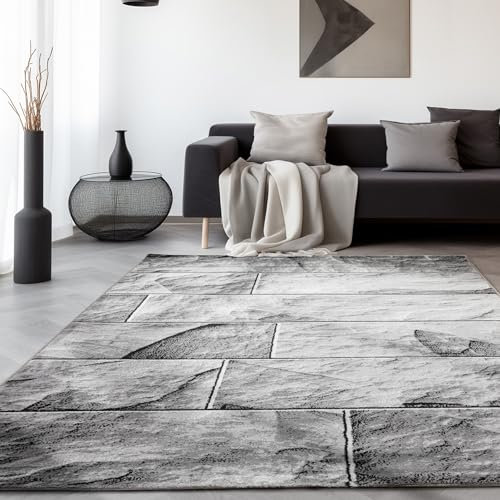 SIMPEX Tappeti a pelo corto, Disegno in pietra, Tappeto Nero, 140 x 200 cm, Tappeti in stile moderno, Tappeto soggiorno