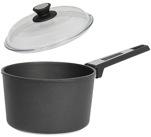 SKK große 2-tlg. Stielkasserolle Ø 20 cm - Induktion - hoher runder beschichteter Saucentopf & Vollglas Deckel - Made in Germany