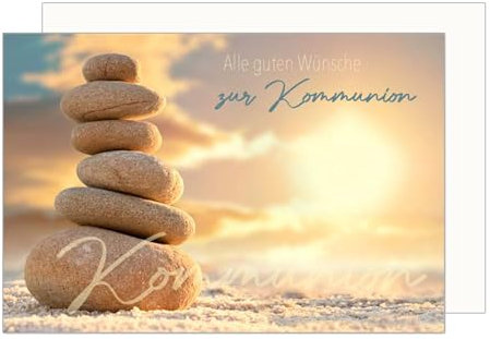 Edition Seidel Premium Glückwunschkarte zur Kommunion mit Umschlag. Kommunionskarte Karte mit Spruch Grusskarte Steine Sand Junge Mädchen (KO294 SW024)
