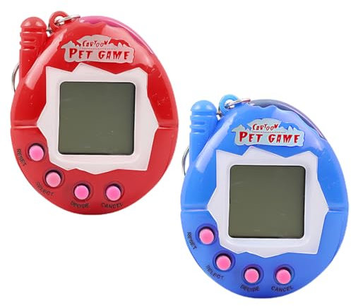 CPJJ 2 Pieces Electronic Pets, Electronic Pet Game Machine With Keychain Retro Handheld Console Mini Digital Virtual 90S Toys Animal Cyber Toy For Adults Teens Birthday Gift(Blue,Red,Egg Shape)