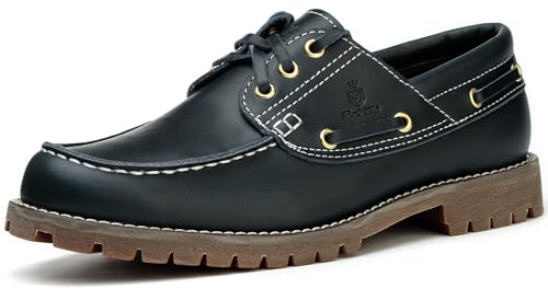 SL-Saint Hecho a Mano de los Hombres clásicos Boat & Deck Zapatos Moc Toe Lace Up Cómodo Moda Casual Náuticos (Azul, Adulto, Hombre, 45.5, Números, Sistema Tallas Calzado EU, Mediano)