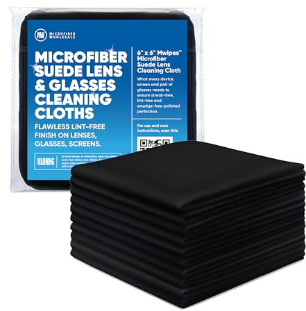 Premium Lens Glasses Cleaning Cloth by Microfiber Wholesale | Black | 6”x6” | 10pk | Soft Microfiber Suede | Travel Size Reusable | No Lint Scratch-Free Durable | Lenses Glasses Phones