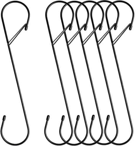 6Pcs S Hooks Hanging 12 inch Heavy Duty Large S Hooks with Safety Buckle, Long S Hook for Hanging Plant, Utility Hooks, Long Heavy Duty Hanging Hooks for Kitchen, Bathroom, Garden, Indoor, Outdoor