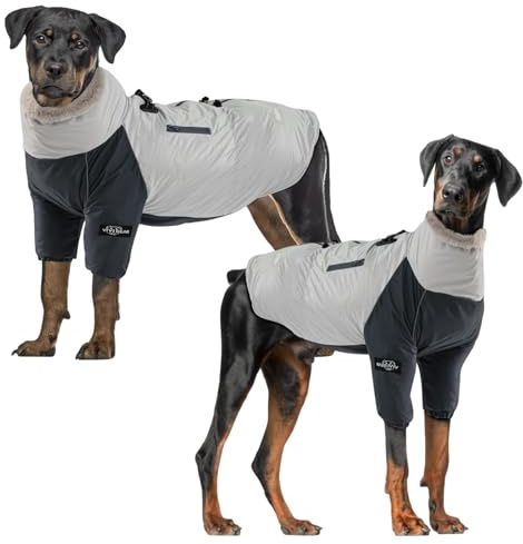 Cappotto per animali domestici impermeabile e abbigliamento caldo, antivento e antivento cappotto per cani con anello D posteriore, adatto per cani di medie e grandi dimensioni, grigio M
