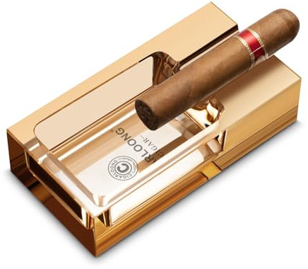 CIGARLOONG Cigar Ashtray Glass for Outdoors Patio Home Office Use,Gift for Men (Gold)