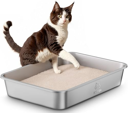 Bac Litiere pour Chat en INOX, Bac à Litière pour Grands Chats, Chatons et Lapins, Caisse Chat Litiere XXL, Litiere Toilette pour Chats, Anti-Adhérent, Anti-Odeurs, Facile à Nettoyer