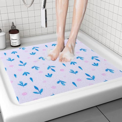 7VSTOHS Tappetino Doccia Antiscivolo 60x60cm, Tappetino Vasca Antiscivolo da Bagno con Scarico, Morbido PVC Luffa Tappetino Bagno, Asciugatura Rapida