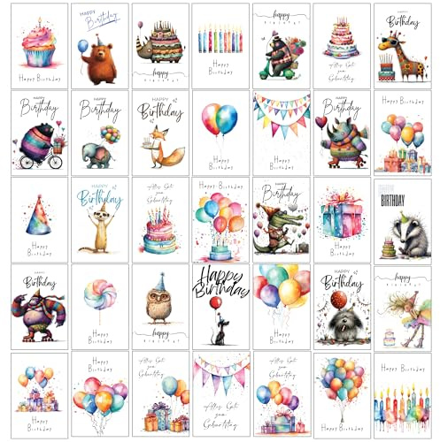 36er Set hochwertige Geburtstagskarten – Glückwunsch- & Postkarten zum Geburtstag – Happy Birthday Karten im Postkarten-Set – Männer Frauen