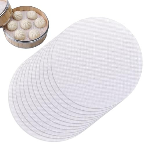 CONNECTION 12 Stück Silikon Dämpfer Matte Antihaft Runde 25cm Antihaft Dampfer Mesh Pad Wiederverwendbare Dumplings Matte Bambusdämpfer Matte liner für Gedämpfte Gebäck Brötchen Knödel Backen Dim Sum