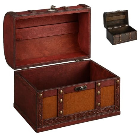 flexilife Schatztruhe aus Holz in versch. Größen - Geschenk Truhe Holztruhe - Schatzkiste Kindergeburtstag - Schatztruhe Hochzeit (hellbraun - Kunstleder, mittel - 35 x 25 x 20 cm)