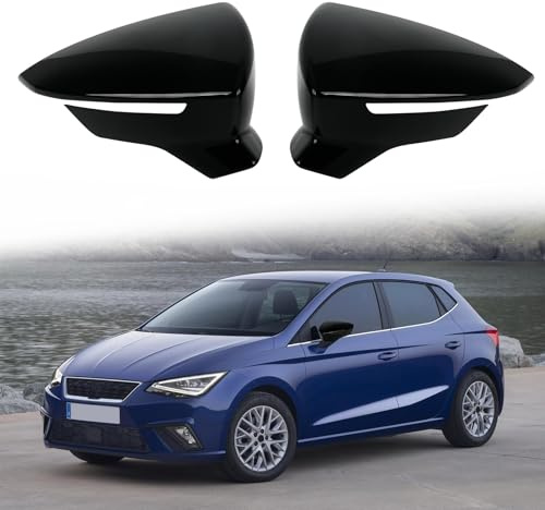 Tapa de la Cubierta del Espejo Compatible con Seat Ibiza MK5 2017-2020 Leon MK3 5F ST/FR/Cupra 2012-2020 Arona KJ7 2017-2020, 1 Par Tapa de Espejo Retrovisor Tapas - Negro