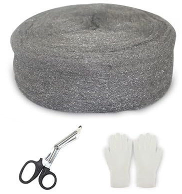 LANZLC Lana acciaio, 30 m, contro topi con guanti e forbici, lana in acciaio inox ultra fine, 0000 Steel Wool per lucidare, ratti in acciaio inox per fori, crepe da parete, casa, garage, giardino