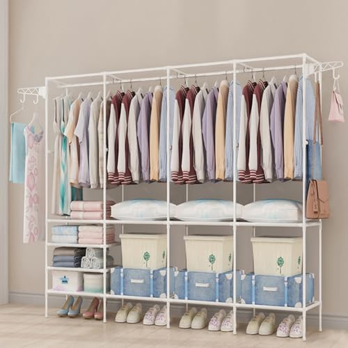 NCONCO Armadio aperto, pesante appendiabiti in metallo, 4 aste, 10 ripiani, 36 x 170 x 215 cm, ampio spazio per vestiti, scarpe, casa, camera da letto, soggiorno, bianco