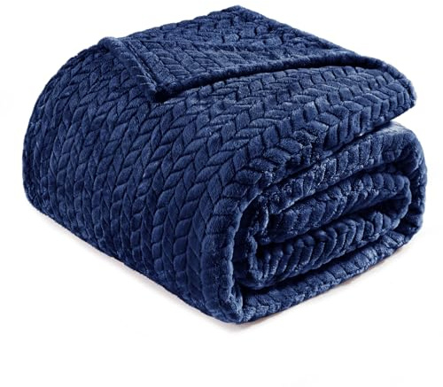 Exclusivo Mezcla Plaid Polaire en Flanelle, Tissu À Motif Chevron, Couverture Douce et Chaude pour Canapé/Lit, Agréable et Douillette, 220x240CM, Bleu Marine