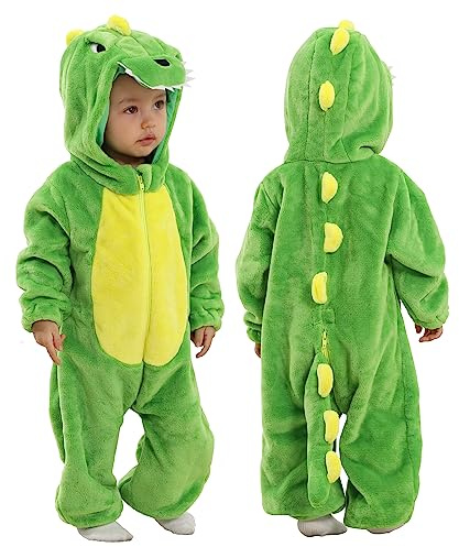 Doladola Combinaison de flanelle pour neutres bébé enfant animaux combinaison pyjama déguisement halloween(3-4 ans,green dinosaure)