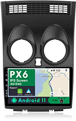 JOYX PX6 Android 10 Double Din bilstereo passar för Nissan Qashqai J10 (2006–2015) huvudenhet – [4G + 64G] – gratis kamera – 9 tums IPS-skärm – stöder DAB WIFI 4G ratt Carplay HDMI BT4.0 4K-video