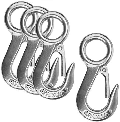 MOUNTAIN_ARK 4 Pack 4-5/8 Fast Eye Safety Snap Hook for Boat, 304 Stainless Steel Heavy Duty Marine Spring Carabiner, Load 1100 lbs