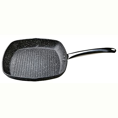 WECOOK! Granite Grill Asador Inducción Completa Rayas 28X28cm, Aluminio Forjado, Antiadherente Ecológico Piedra sin PFOA, Mango Acero Inoxidable, Apta Todas Cocinas, Vitrocerámica, Gas, Horno