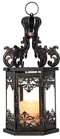 NEEDOMO Large Lanterns Decorative Outdoor, 17.7 Black Lanterns Decor Indoor with Tempered Clear Glass, Vintage Metal Hanging Candle Holder for Patio, Front Porch, Table, Wedding, Shelf