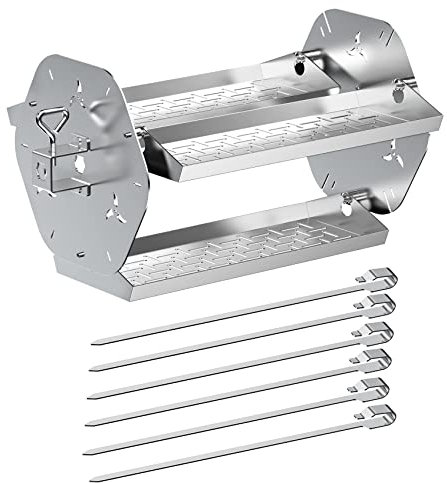 Skyflame Kit girarrosto in acciaio inox 2 in 1, design multifunzione con vassoi per barbecue e spiedini rotanti, adatto per canne da spiedo esagonale da 3/8 e 5/16, 1/2 e 3/8