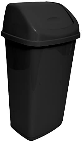 KAPCO Small Plastic Swing Top Bin (10L, Black) Durable Easy Clean Waste Recycling Dustbin for Home, Office, Kitchen & Bathroom | Rubbish, Refused Trash Bin with Swing Lid | Under Counter Recycle Bin