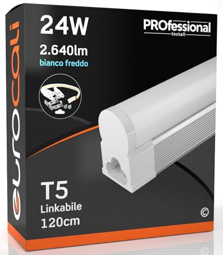 Eurocali Luce LED Sottopensile 120cm Raccordabile T5 24W 2640 lumen Luce Bianco Freddo 6500K