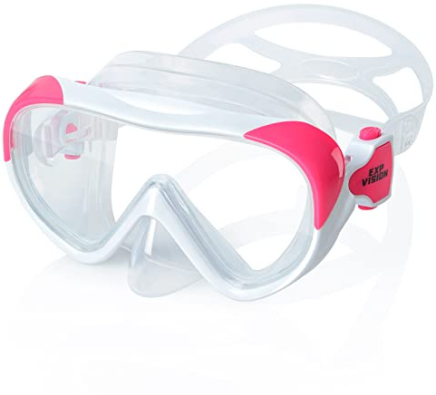 Kids Swim Mask 180° Snorkel Diving Mask, Anti-Fog Child Swim Goggles with Nose Cover No-Leak Swimming Goggles Anti-Shattered Lens for Youth 4-15 (White)