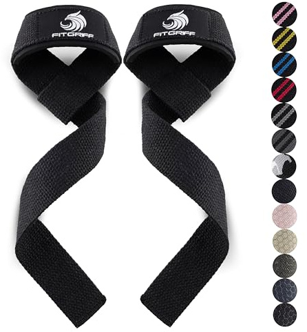 Fitgriff® Zughilfen (gepolstert) für Krafttraining, Bodybuilding, Fitness - Kreuzheben Gurte - Lifting Straps - für Frauen und Männer (Original Black, XS)