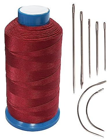 Haobase Hilo de coser de nailon unido de 1500 yardas T70#69 para cuero, bolso, zapatos, lona, tapicería con kit de agujas de coser (rojo)