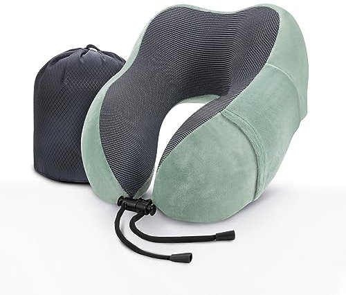 WENGX Travel Pillow Neck Pillow Memory Foam Soft Comfort and Support Travel Flight Neck Pillows,U-shaped Pillow for Sleeping with Storage Bag for Airplane Car Office Home,etc (Green)