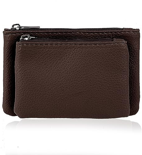 simarro 2 in-1 abnehmbare Münze Geldbörse, PU weiches Leder solide Farbe Reißverschluss Münze Geldbörse Portable Double Small Change Wallet für Frauen Münze Tasche Kreditkarte ID Schlüssel (braun)