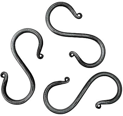 Living Ideas S Hook Set of 3 Pcs Wrought Iron Handmade S Hooks - Heavy Duty 3.50 Inches for Hanging Plants, Pots, Coffee Mugs, Curtains and Kitchen Utensils