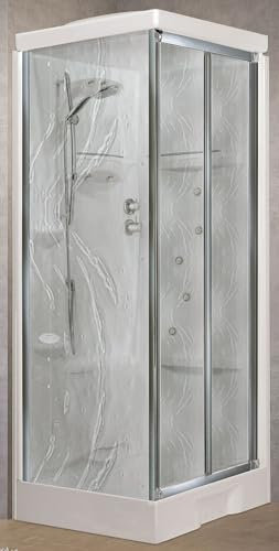Novellini New Holiday SF Hammam 100x80 cm Cabina Doccia Multifunzione Apertura Soffietto Miscelatore Termostatico Vetro Aqua Profilo Silver Reversibile Idromassaggio Sauna Asta Saliscendi H 225,5 cm