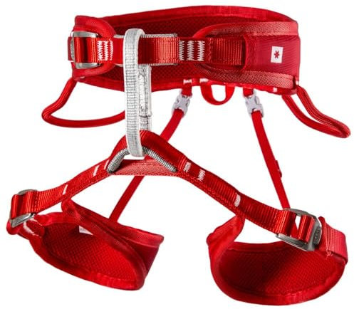 Ocun Twist Kid Rot - Komfortabler verstellbarer Kinder 3-Schnallen Klettergurt, Größe XS - Farbe Red