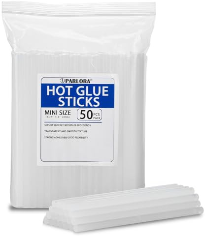 Parlora Hot Glue Sticks, Mini Size, 6 Long x .27 Diameter, 50 Count, Clear, for Kids Adults DIY Art Craft Gluing Repairing Sealing Festival Home Decoration