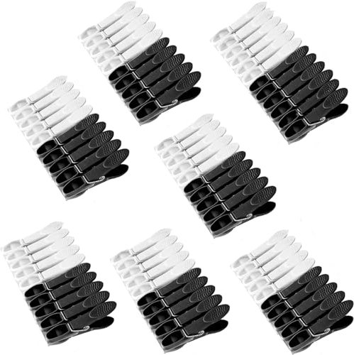 Lot de 60 pinces à linge en plastique solides et colorées de qualité supérieure sans empreinte pour corde à linge (noir/blanc)